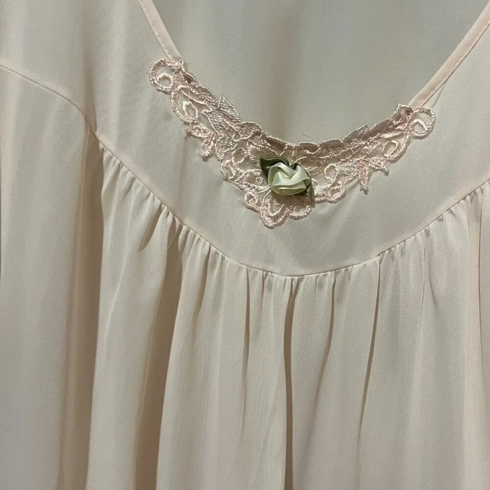 Vintage Vanity Fair Nighty Slip Dress Light Pink Satin Nightgown USA Medium